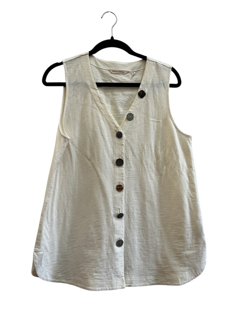 Soft Surroundings Delia 100% Cotton Tank Neutral Boho Top M Lagenlook Coastal - Picture 2 of 5